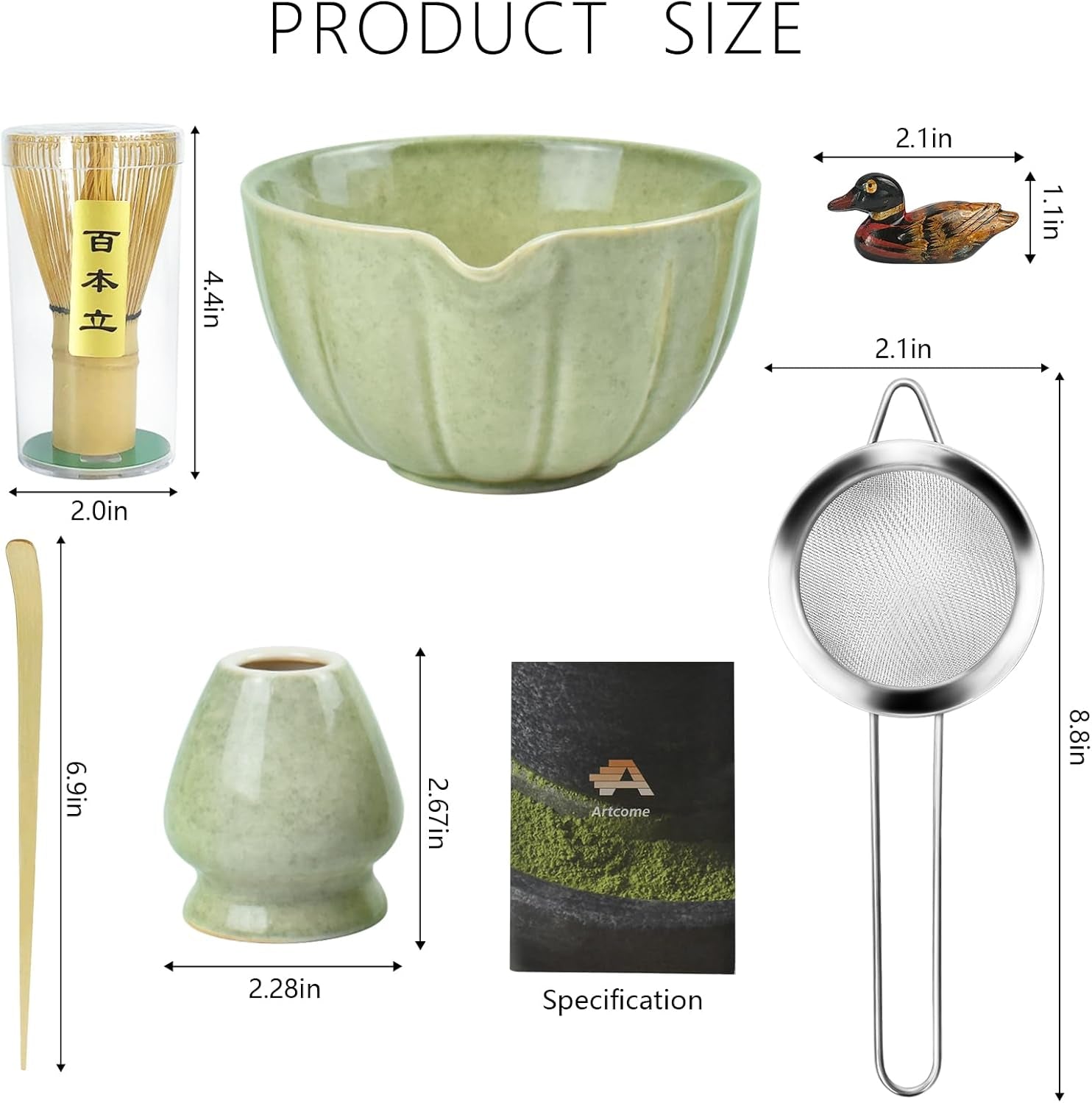 Artcome Japanese Matcha Tea Set, Matcha Bowl with Pouring Spout, Matcha Whisk, T