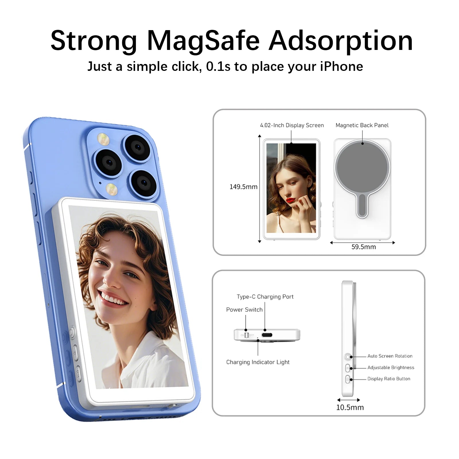 Magnetic Phone Vlog Selfie Monitor Screen