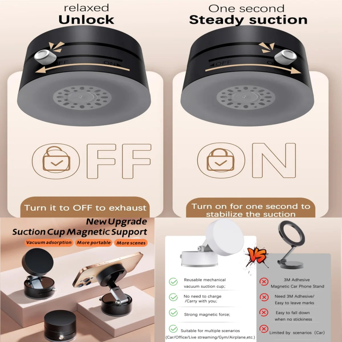 Cell Phone Grip & Go The Ultimate Vacuum Magnetic Adsorption Mount