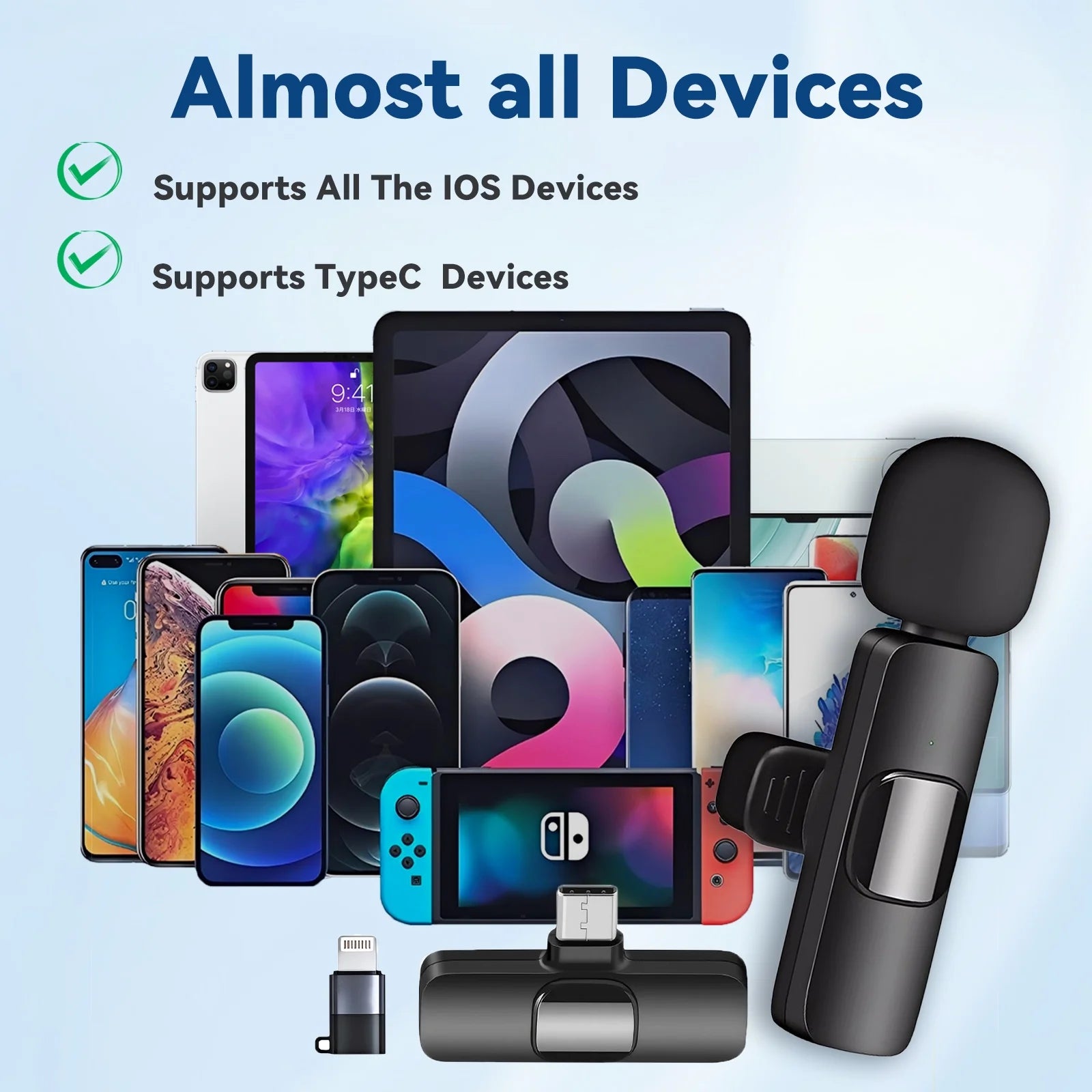 Wireless Lavalier Microphone for Iphone and Android, Lapel Microphone with Noise Reduction, Clip on Mini Mic for Video Recording, Interviews, Vlog