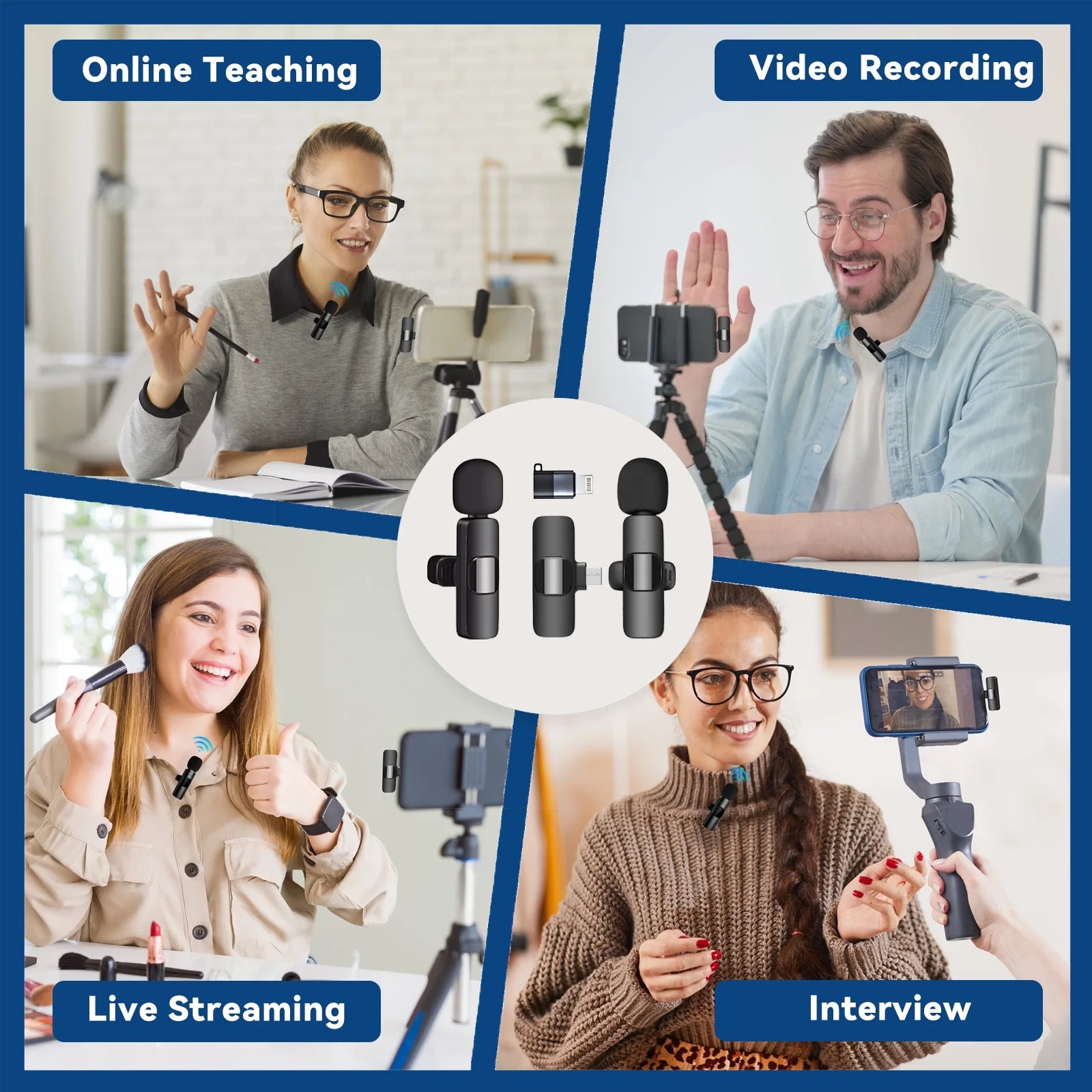 Wireless Lavalier Microphone for Iphone and Android, Lapel Microphone with Noise Reduction, Clip on Mini Mic for Video Recording, Interviews, Vlog